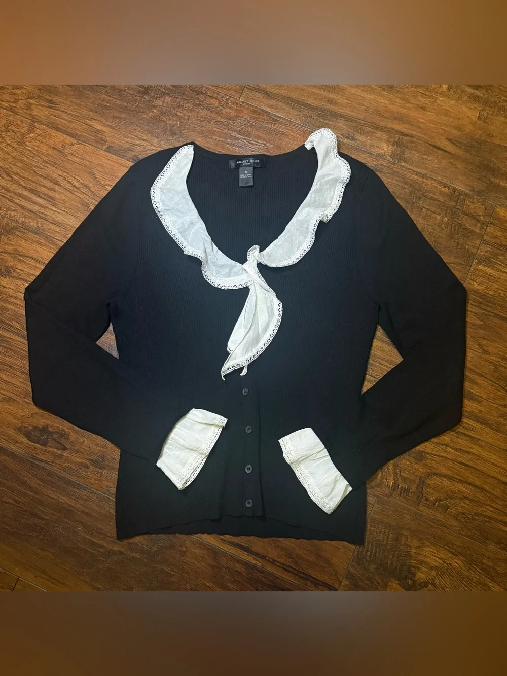 French Girl Coquette Silk Blend Cardigan Lace Ruffle Trim Whimsigoth Style PL